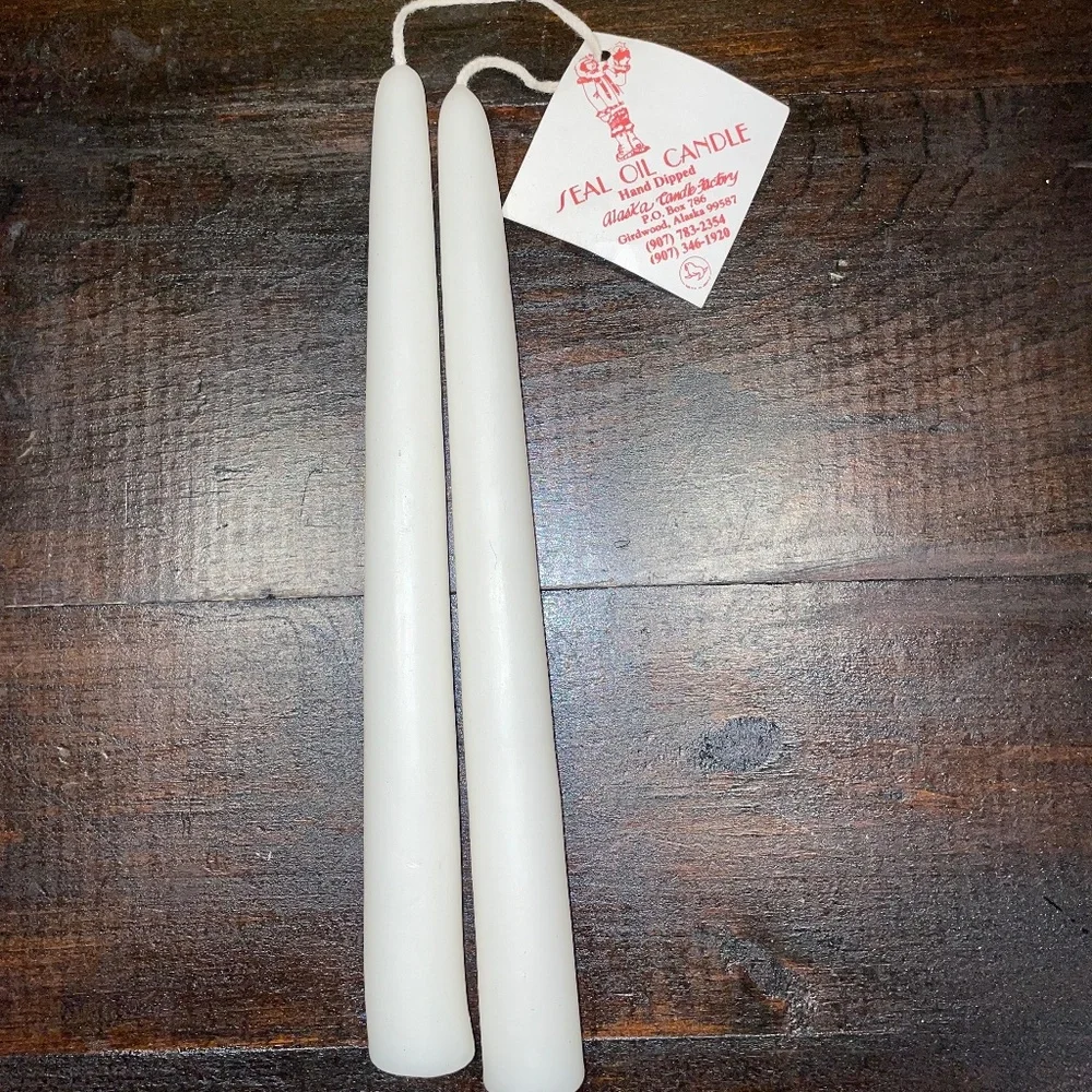 2 White Hand Dipped Seal‎ Oil Tapper Candle Alaska Candle Factory